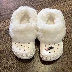 White Furry Clog Slippers